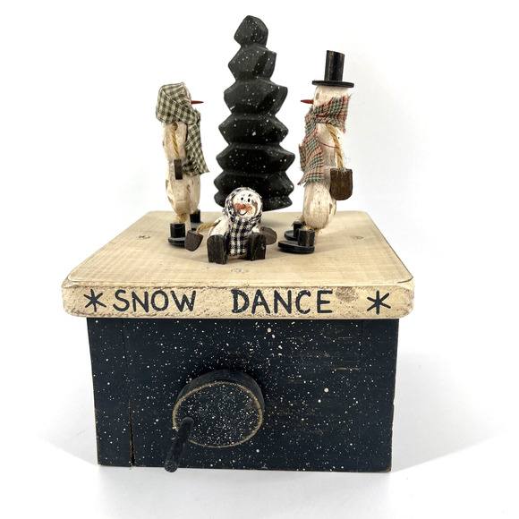 Hand Cranked Wooden Jack in Box Toy Snowman Family Jumping Snow Dance, Decor - Picture 1 of 16